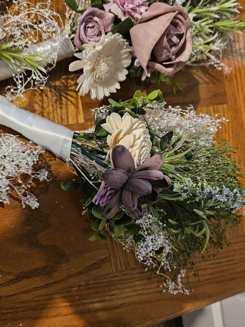 Wedding In A Box! Purples& Cream Floral Bouquet And Boutonniere Set